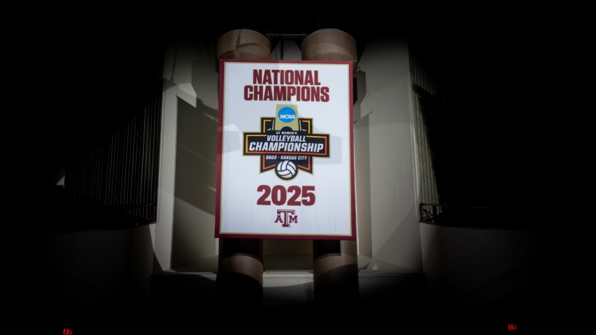 Aggie volleyball adds championship banner to Reed rafters